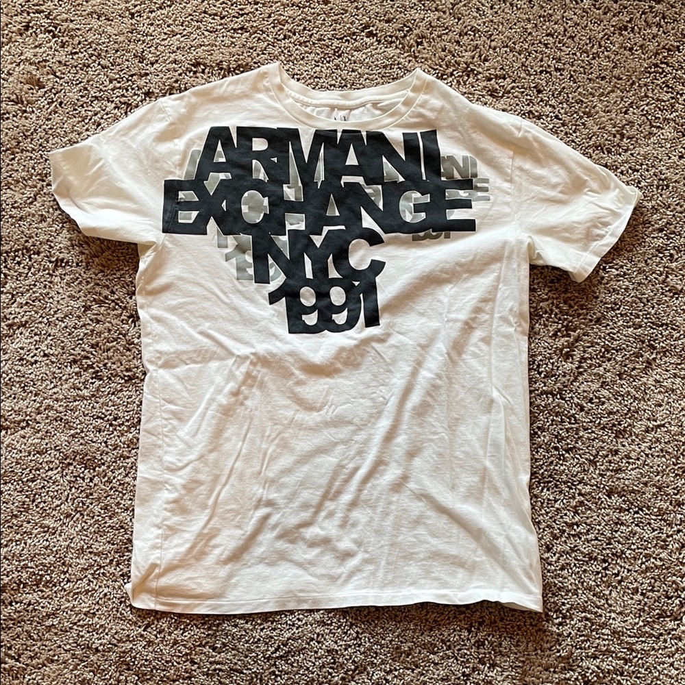 Gently worn Armani Exchange White slim fit Tee with Black Logo Print size large